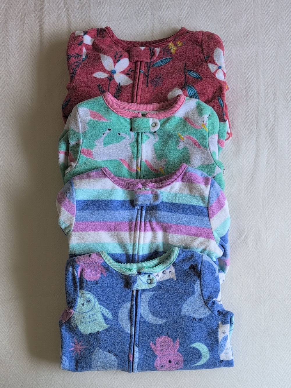Carter’s Fleece Footed Pajamas Sleeper Lot 4 Pack With Footies Girl 18M 18 Month